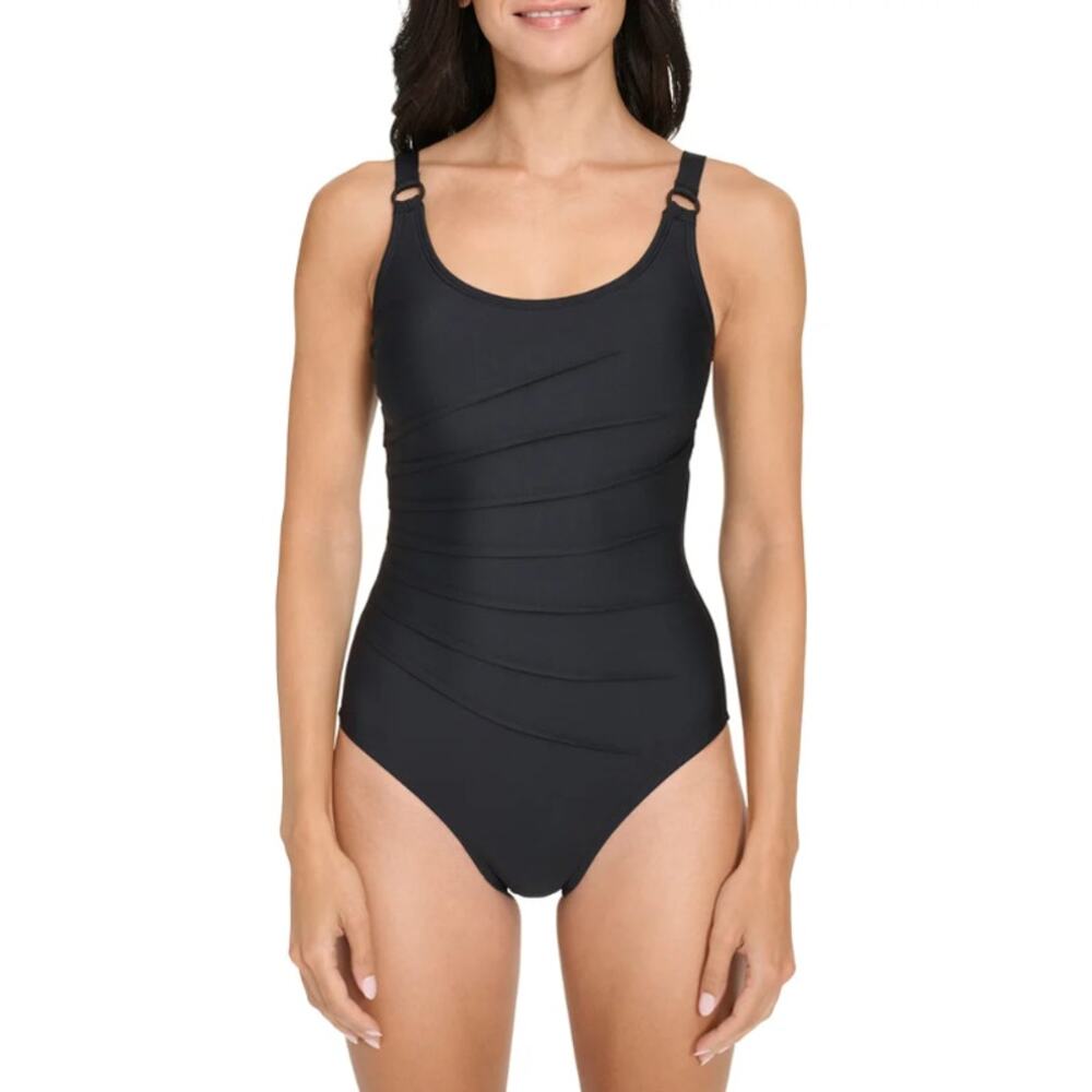 DKNY WOMENS SIZE XLARGE ONE PIECE STARBURST SWIMSUIT BLACK NEW